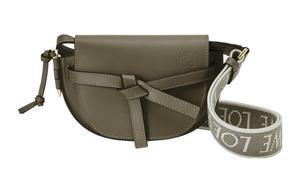 LOEWE Миниатюрный клатч с двойным отделением из мягкой телячьей кожи и жаккарда осенний зеленый