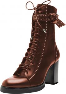 Женские ботильоны FOWT на платформе с круглым носком, грубым высоким каблуком, шнуровкой, ремешком на щиколотке и заклепками, размеры 4-16 US, Brown