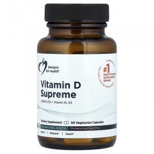Designs For Health, Vitamin D Supreme, витамины D3, K1 и K2, 60 вегетарианских капсул