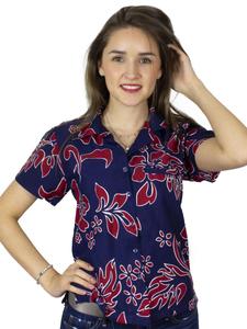 Блуза King Kameha Hibiscus Blue Line, красный