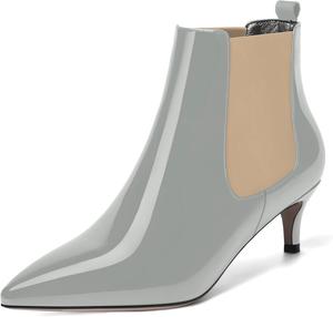 Женские лаковые ботильоны SKYSTERRY с острым носком, модные с низким каблуком-кистеном, высотой до щиколотки, каблук 2 дюйма, Beige Grey