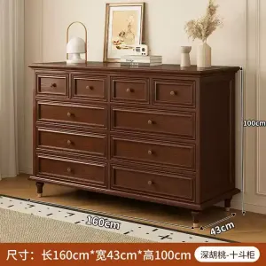 Yu Senyi Комод 160 см для спальни и гостиной из массива дерева в стиле ретро, 10 ящиков, цвет deep walnut