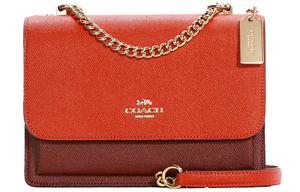 Кожаная сумка через плечо маленького размера женская оранжево-коричневая COACH