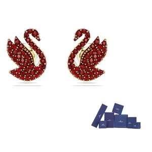 Swarovski Культовые серьги-гвоздики с лебедем из искусственного хрусталя, золотым покрытием и искусственным жемчугом для женщин красные