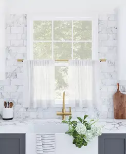 Шторы-Баллоны на окна из льняной смеси с текстурой и завязками Archaeo, white