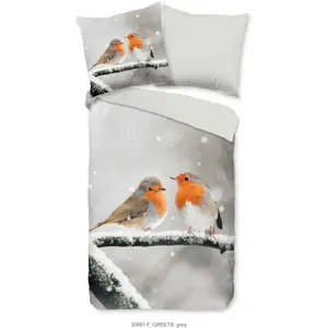 Двустороннее постельное белье доброе утро «Greets», бобр, 135х200, теплое, мягкое, двусторонний вид, молния, птица, серый Good Morning