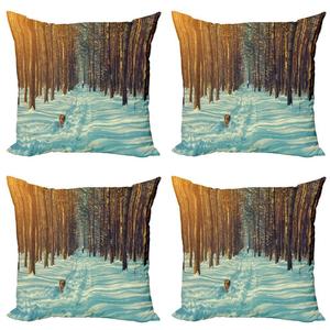 ABAKUHAUS Зимний комплект чехлов для подушек (4 предмета), Skier Running Dog Forest, современная двусторонняя цифровая печать, 60 см x 60 см, оранжево-коричневый морской пенопласт