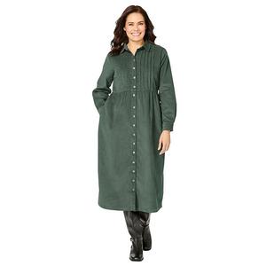 Платье из вельвета на пуговицах Plus size petite Woman Within, Pine