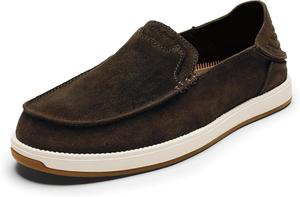 Мужские кожаные кроссовки OLUKAI Kakaha Nia, мягкая кожа полного зерна, подошва с погружной пяткой и резиновая подошва для любой погоды, Dk Wood/Dk Wood