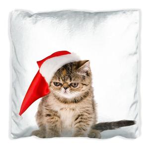 Подушка Wallario Premium, мягкая поверхность, с мотивом «Ненавижу Рождество» — сварливый кот в шапке Санты, размер: 40 х 40 см, с белой спинкой