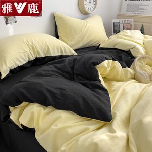 Yalu Комплект постельного белья 1.8 м, пододеяльник 200x230 см, молочно-желтый + черный, мягкая ткань