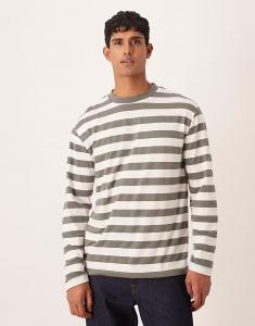 Свободная футболка с длинными рукавами цвета хаки с белой полоской Asos Design