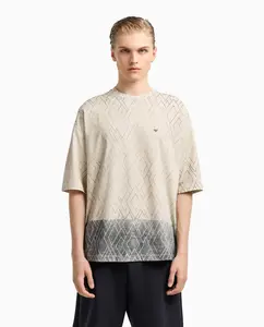 Мужская футболка с коротким рукавом и разнообразным принтом Emporio Armani, темно-синий