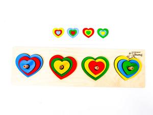 Пазл с репродукцией, Разноцветные сердечки, изучение цветов, репродукция, деревянные сердечки Inna marka