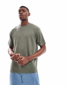 Футболка свободного кроя ASOS DESIGN из льна пыльно-оливкового цвета