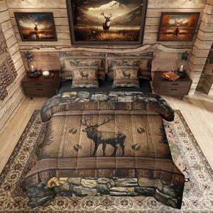 Erosebridal Комплект постельного белья Camo Deer с принтом лесных животных в деревенском стиле, Brown Gray