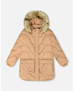 Длинное волнистое стеганое зимнее пальто для девочек «Лисичка» - для малышей|ребёнков Deux par Deux, коричневый