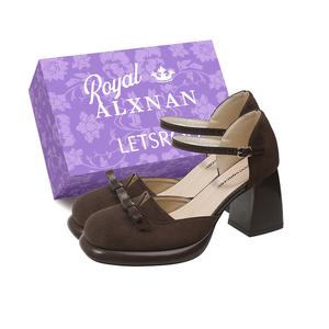 Alxnan Мэри Джейн туфли женские коричневые с коробкой, цвет Brown+Box