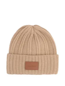 Шапка бини в рубчик с нашивкой-логотипом MAX MARA, коричневый