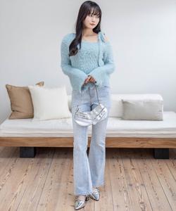 Вязаный топ на одно плечо с лентой и перьями [Очень удобный и пышный]