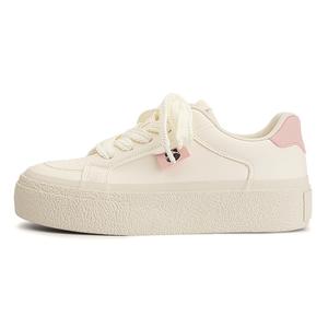 Скользоустойчивые водонепроницаемые амортизирующие увеличивающие рост низкие скейтерские кроссовки женские бежево-розовые SNXR