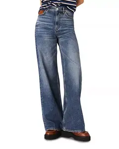 Джинсы с высокой посадкой и широкими штанинами синего цвета Maje, синий