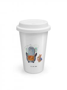 Mr. & Mrs. Panda Стаканчик на вынос с изображением пингвина и мыши-туриста без надписи, белый