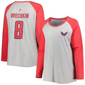 Женская футболка с длинным рукавом Washington Capitals Alexander Ovechkin, цвет heather gray/heather red, plus size Unbranded