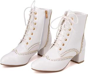 Женские короткие ботинки с круглым носком, боковой молнией, на высоком толстом каблуке BLXQPYT, White