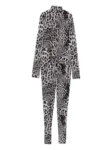 Комбинезон с высоким воротником и леопардовым принтом Norma Kamali, черный