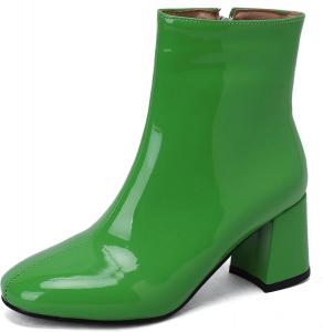 Стильные женские ботильоны с квадратным носком, широкой посадкой и блоковым каблуком Renessmi, Green 1