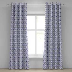 Шторы на люверсах ABAKUHAUS темно-синего цвета, португальский традиционный дизайн плитки, ретро-мозаика, декоративные двухпанельные шторы, 280 см x 245 см, цвет: фиолетовый, сине-серый Abakuhaus