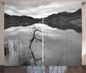 ABAKUHAUS Черно-белая штора в деревенском стиле, Спокойное море, универсальная ленточная штора для гостиной с петлями и крючками, 280 х 245 см, цвет черный, белый, серый Abakuhaus