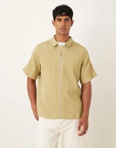 Свободная фактурная рубашка ASOS DESIGN бежевого цвета