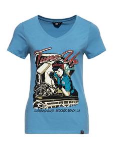 Футболка с короткими рукавами и принтом Queen Kerosin, с модным V-образным вырезом, синего цвета Queen Kerosin