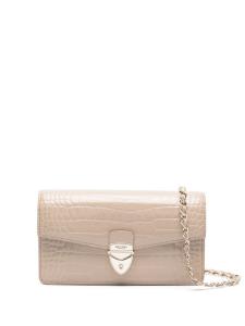 Aspinal Of London лакированный клатч Mayfair с логотипом, нейтральный цвет