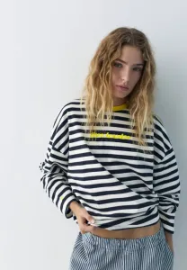 Топ с длинными рукавами в контрастную полоску Pull&Bear, Dark Blue