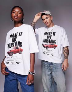 Футболка свободного кроя унисекс ASOS DESIGN oversize с логотипом Ford Mustang белого цвета