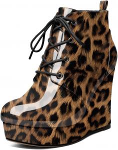 Younton Ботильоны на танкетке с круглым носком для женщин, платформенные, шнуровка, каблук 4 дюйма, теплые ботинки для вечеринок и вечерних мероприятий