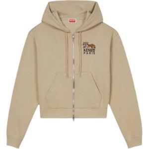 Счастливый тигр укороченный худи с молнией KENZO, коричневый