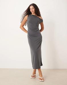 Асимметричное платье миди Mango трапециевидной формы в антрацитовом цвете