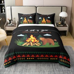 Erosebridal Комплект постельного белья Happy Camping из 100% хлопка в стиле ретро кемпинг, Black and Orange