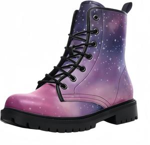 Женские короткие ботинки с принтом, шнуровкой и массивным каблуком, боевые ботильоны для девушек и женщин, обувь на осень и зиму, с узором из роз и черепов в мультяшном стиле Maimeili, Starry Sky Pink