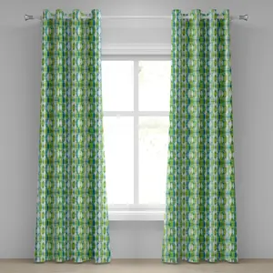 Шторы ABAKUHAUS в стиле гранж с люверсами, геометрические овальные формы, эллиптические вертикальные изгибы, узор на природную тематику, декоративные двухпанельные шторы, 280 см x 225 см, цвет: яблочно-зеленый, бирюзовый