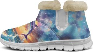 Женские зимние ботинки Howilath с принтом дельфинов, сапоги для снега, пушистые ботинки с противоскользящей подошвой, ботильоны на молнии, 3D Dolphins