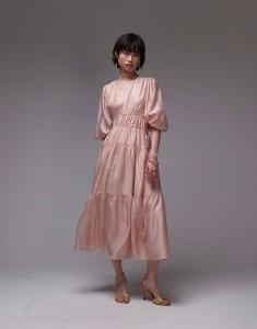 & Other Stories - Розовое платье миди с объемными рукавами и присборенным верхом