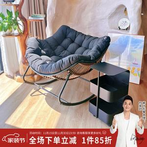 Кресло-качалка плетеное из ротанга с мягкой подушкой и каркасом из углеродистой стали