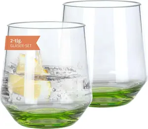 Стакан для воды Milano Green Line, набор из 2 шт., изготовлен из поликарбоната, 340 мл, ударопрочный, не содержит бисфенол А, легкий, идеально подходит для кемпинга, пикников, фестивалей, активного отдыха и повседневного использования. Moritz