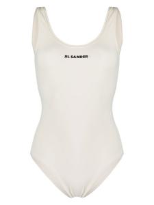 Слитный купальник Jil Sander с глубоким вырезом на спине и принтом логотипа, нейтральный