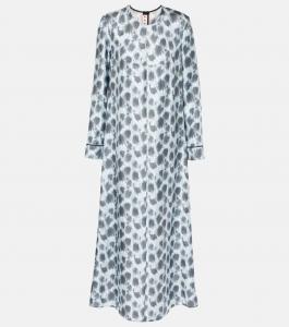 Платье макси из шелка с принтом Marni, цвет antique silver